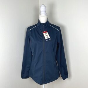Clique Womens Full‎ Zip Jacket L/G Navy Blue White Trim Activewear